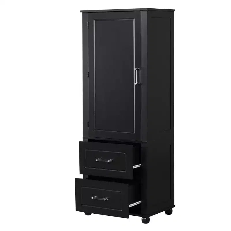 Whisen Tall Bathroom Storage Cabinet, Freestanding Storage Cabinet with Two Drawers and Adjustable Shelf