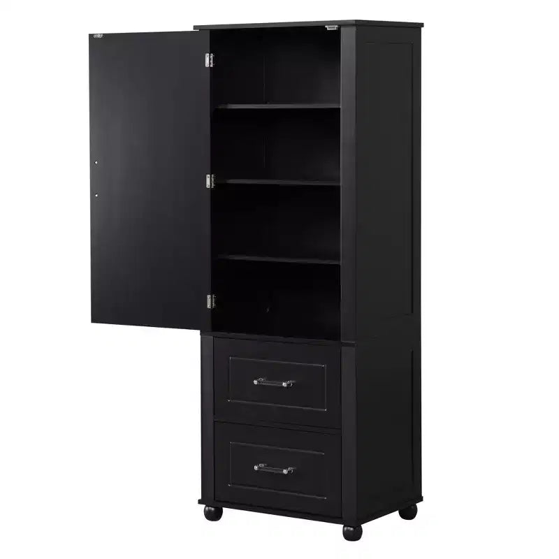 Whisen Tall Bathroom Storage Cabinet, Freestanding Storage Cabinet with Two Drawers and Adjustable Shelf