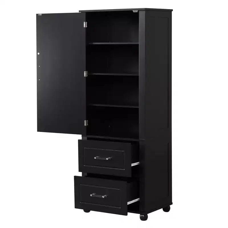 Whisen Tall Bathroom Storage Cabinet, Freestanding Storage Cabinet with Two Drawers and Adjustable Shelf