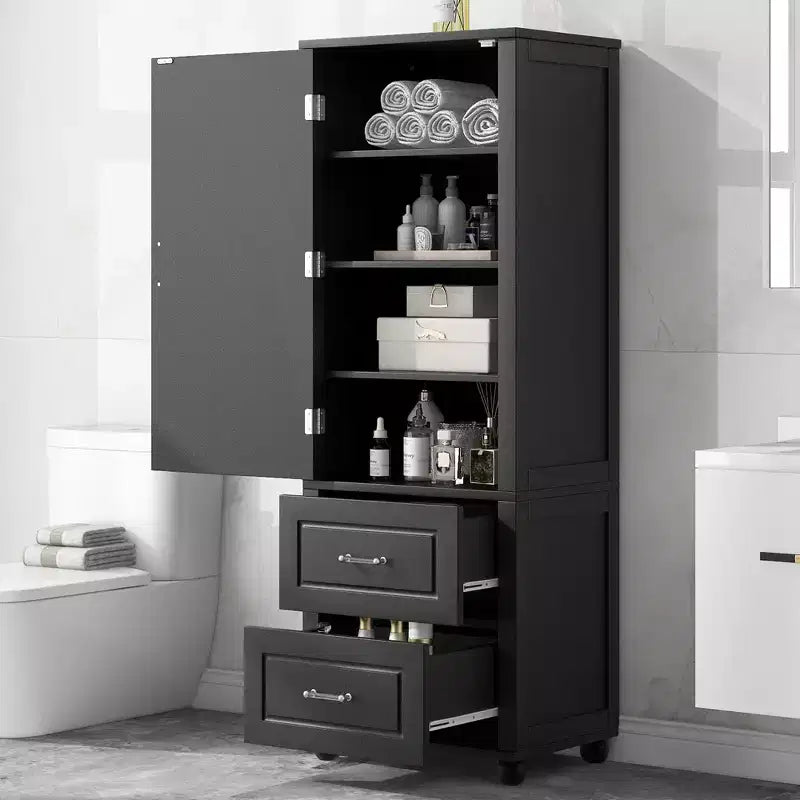 Whisen Tall Bathroom Storage Cabinet, Freestanding Storage Cabinet with Two Drawers and Adjustable Shelf