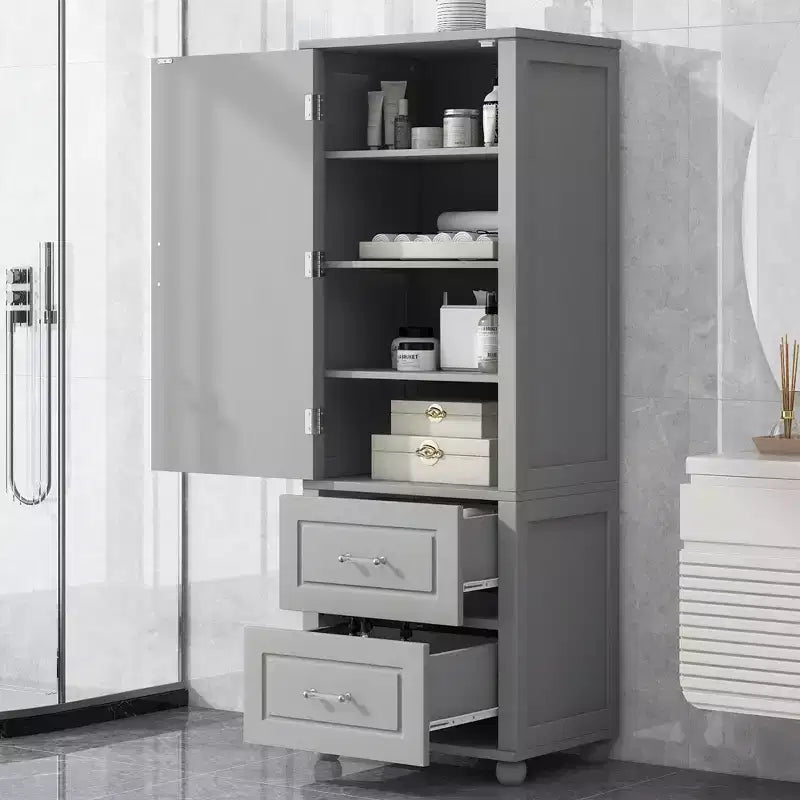 Meuble de rangement haut de salle de bain Whisen, meuble de rangement sur pied avec deux tiroirs et étagère réglable