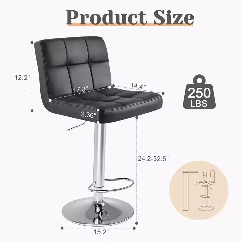 4-Pack Adjustable Swivel Bar Stools Set: PU Leather Counter-Height Stools with Square Back and Cushioned Seat (Modern Kitchen/Bar)