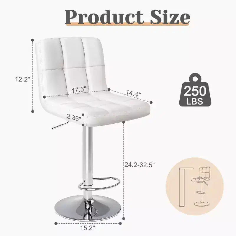 4-Pack Adjustable Swivel Bar Stools Set: PU Leather Counter-Height Stools with Square Back and Cushioned Seat (Modern Kitchen/Bar)