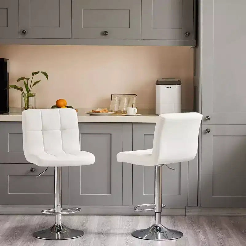 4er-Set höhenverstellbare Drehbarhocker: Thekenhocker aus Kunstleder mit quadratischer Rückenlehne und gepolstertem Sitz (moderne Küche/Bar)