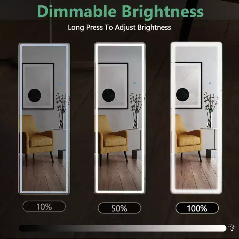 Floor Standing Illuminated Mirror with 3-Color LED Light, Bracket Included