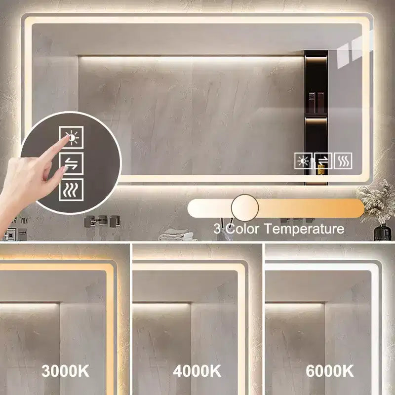 48x32 LED Bathroom Mirror: 3 Colors, 5-Level Dimmable, Anti-Fog, Wall Mounted, Horizontal/Vertical