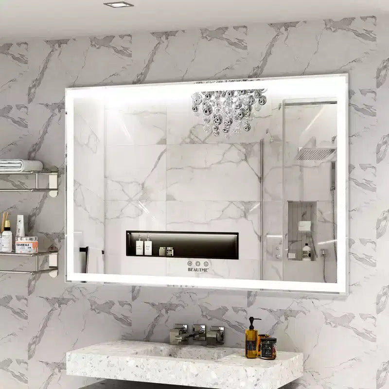 60x40 Oversized LED Bathroom Mirror: Wall Mounted, 3 Color Modes, Aluminum Frame, Large