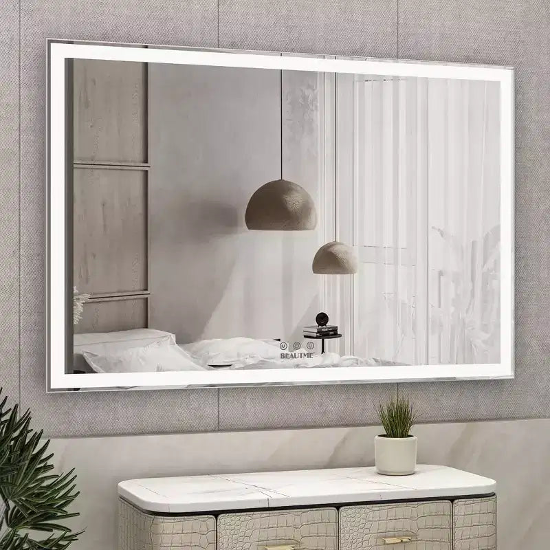 60x40 Oversized LED Bathroom Mirror: Wall Mounted, 3 Color Modes, Aluminum Frame, Large
