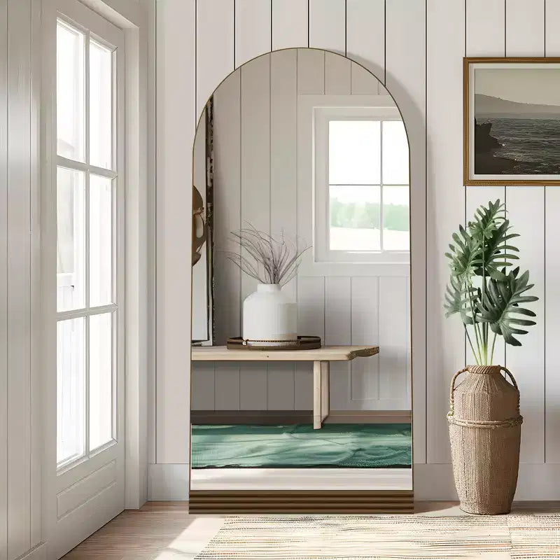 Brown Wooden Full-Length Mirror with Angular Base Design 180x80x2cm