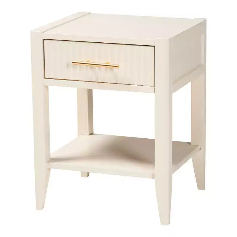 Baxton Studio Primrose Mid-Century Ivory Fluted Wood 4-Piece Canopy Bedroom Set