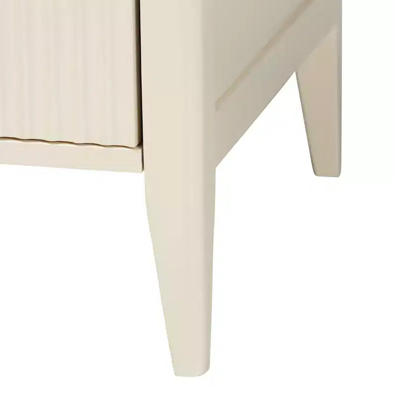 Baxton Studio Primrose Mid-Century Ivory Fluted Wood 4-Piece Canopy Bedroom Set