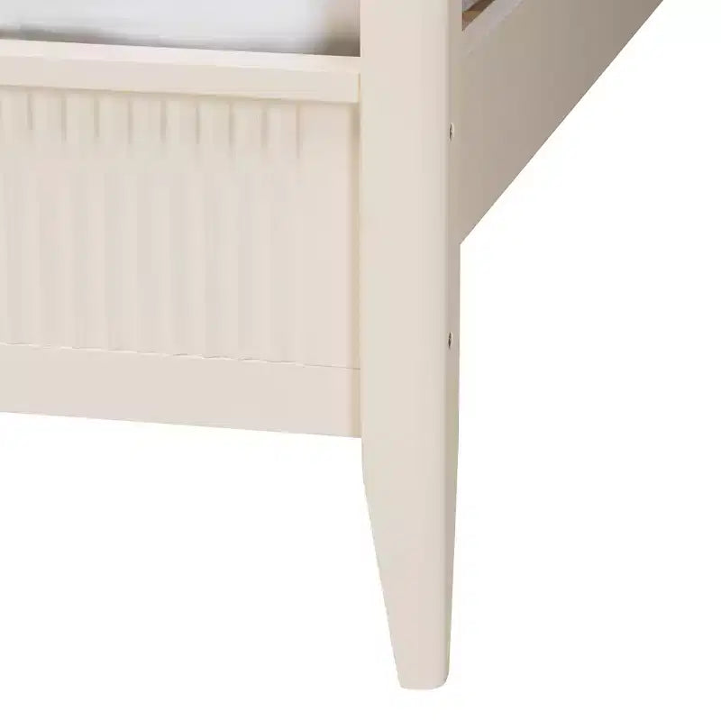Baxton Studio Primrose Mid-Century Ivory Fluted Wood 4-Piece Canopy Bedroom Set