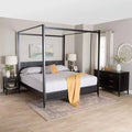 Baxton Studio Primrose Mid-Century Ivory Fluted Wood 4-Piece Canopy Bedroom Set