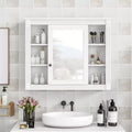 Wall-Mounted Bathroom Storage 35x28 - Mirrored Cabinet with Open Shelving
