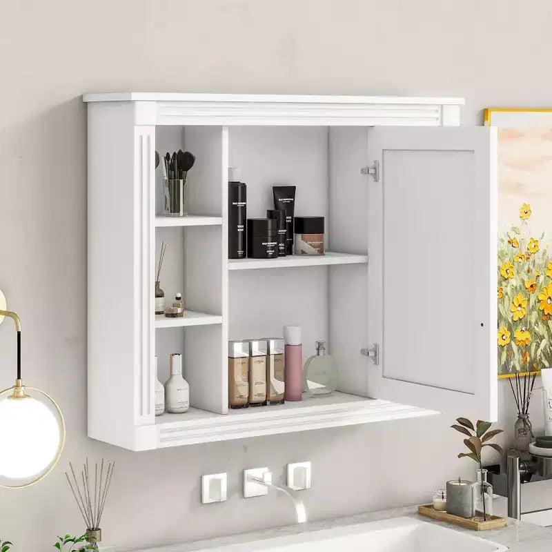 Wall-Mounted Bathroom Storage 35x28 - Mirrored Cabinet with Open Shelving