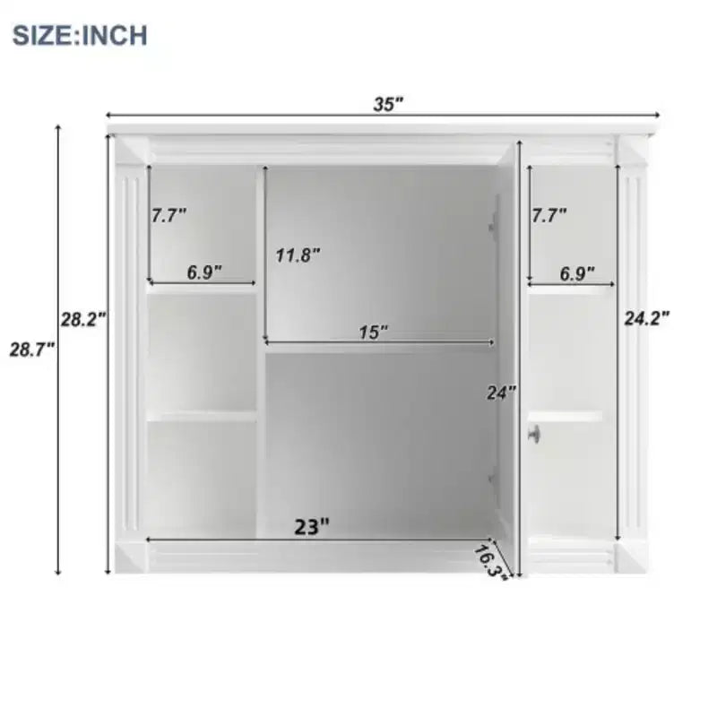 Wall-Mounted Bathroom Storage 35x28 - Mirrored Cabinet with Open Shelving