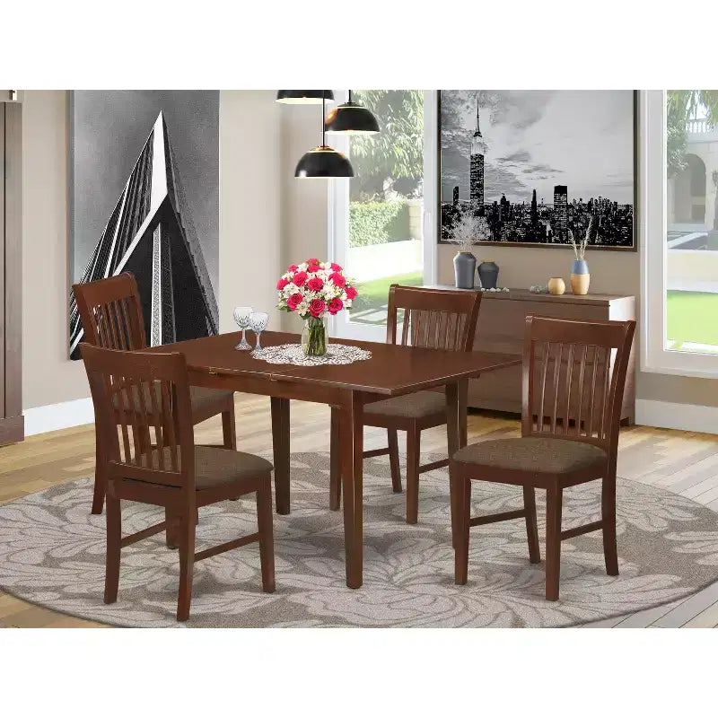 HomeStock Dinette Set Table With Leaf And Dining Chairs Mahogany