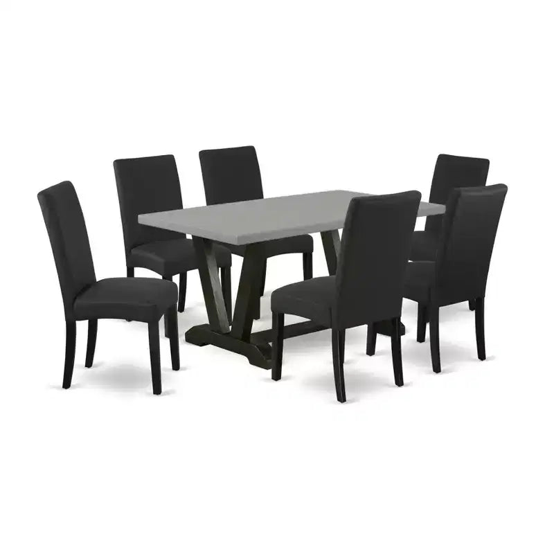 HomeStock 7 Piece Multi-Color Rectangle Dining Room Table Set with Linen Fabric Chairs