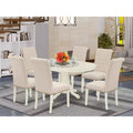 HomeStock 7 Piece Kitchen Table Set Linen White Parson Chairs
