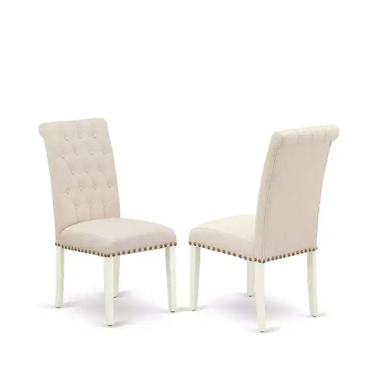 HomeStock 7 Piece Kitchen Table Set Linen White Parson Chairs