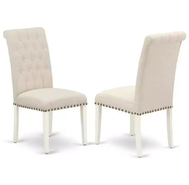 HomeStock 7 Piece Kitchen Table Set Linen White Parson Chairs