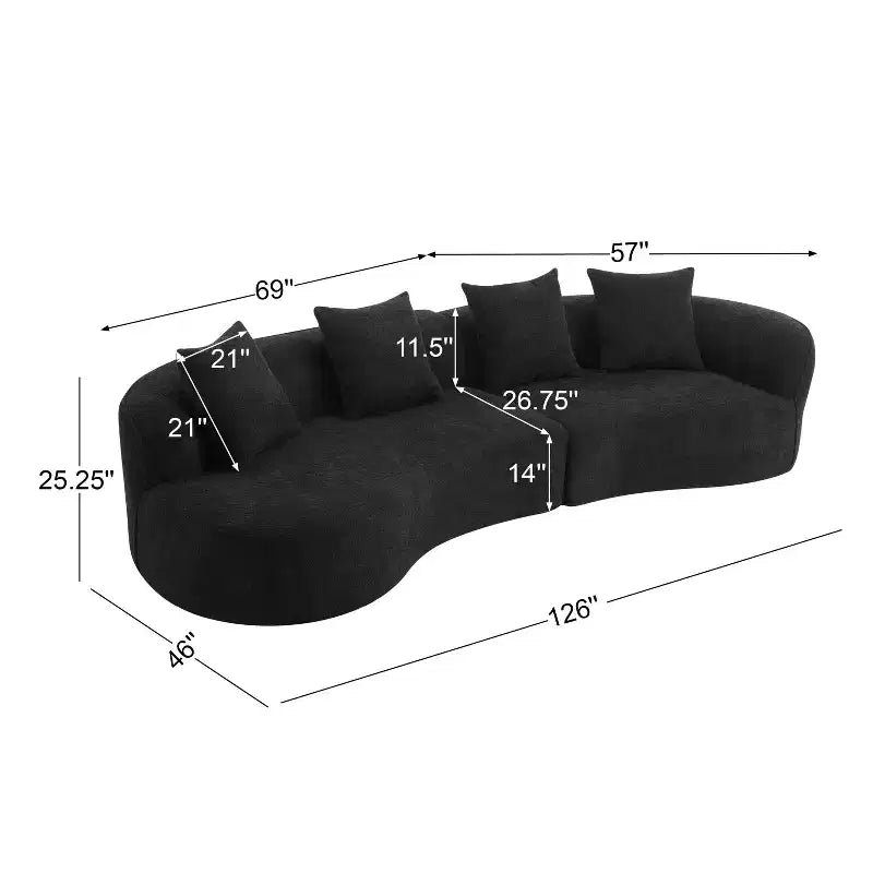 Christopher Knight Home Hailey 126 Modern Boucle Upholstered 5 Seater Curved Sectional Sofa with Pillows