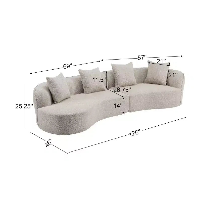Christopher Knight Home Hailey 126 Modern Boucle Upholstered 5 Seater Curved Sectional Sofa with Pillows