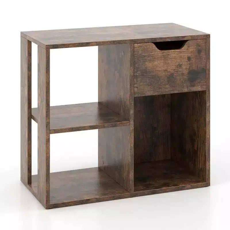 Costway 1/2 PCS 3-Cube Bookshelf 2-Tier Open Shelf Bookcase with Drawer Home Storage Organizer