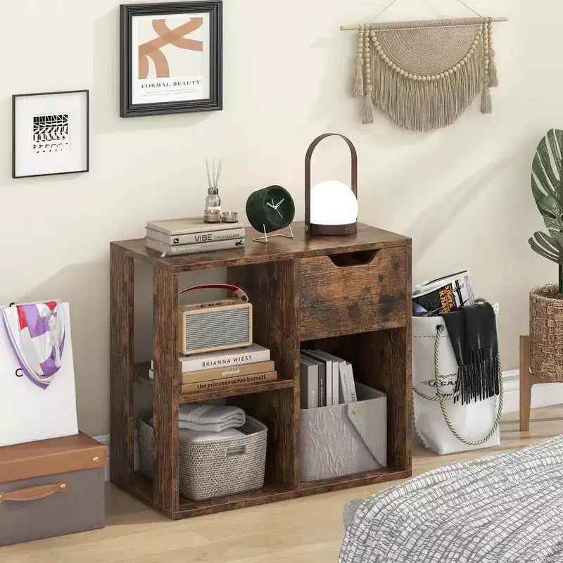 Costway 1/2 PCS 3-Cube Bookshelf 2-Tier Open Shelf Bookcase with Drawer Home Storage Organizer