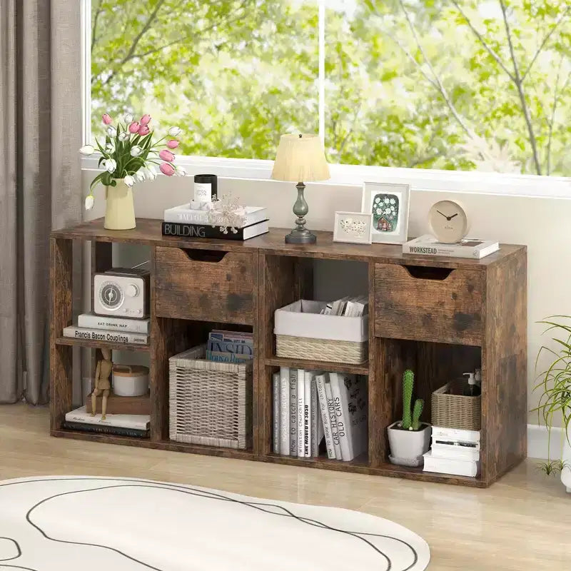Costway 1/2 PCS 3-Cube Bookshelf 2-Tier Open Shelf Bookcase with Drawer Home Storage Organizer