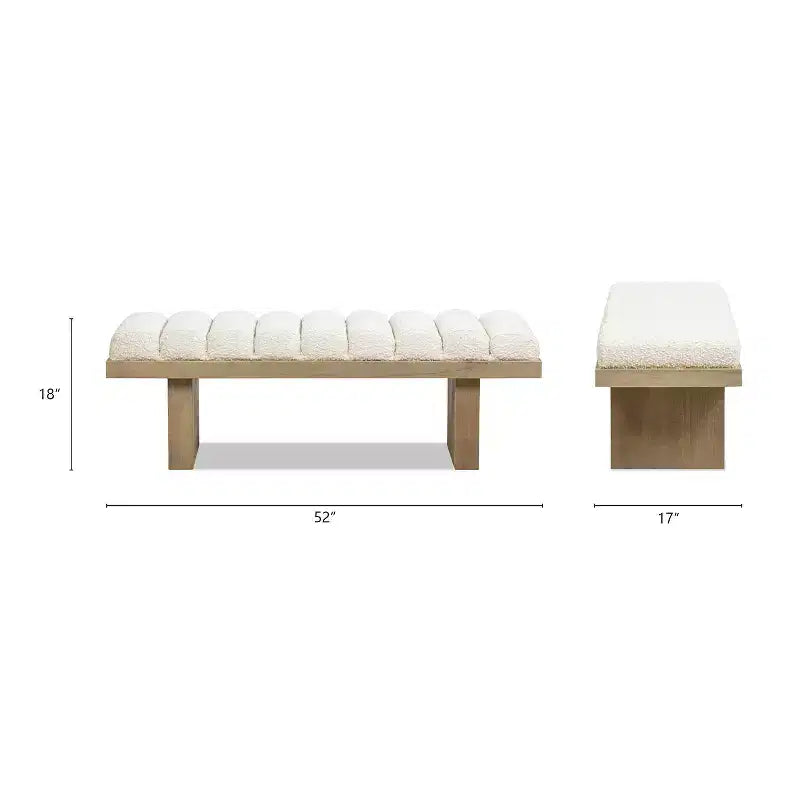 Jennifer Taylor Home Bella 52 Upholstered Modern Accent Bench, Ivory White Boucle