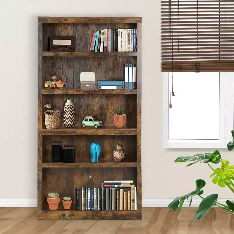 BestMassage 5 Tier Wooden Bookshelf Bookcase and Easy Access for Living Room Bedroom Office, Brown