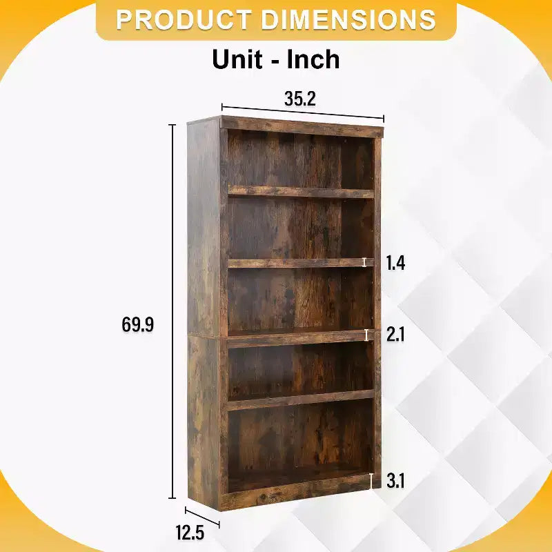 BestMassage 5 Tier Wooden Bookshelf Bookcase and Easy Access for Living Room Bedroom Office, Brown