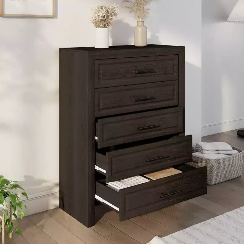 Furniture Bedroom Set 5-Piece Antique Natural Queen Size Wood Bedroom Set - Bed, 2 Chest, Mirror and Nightstand