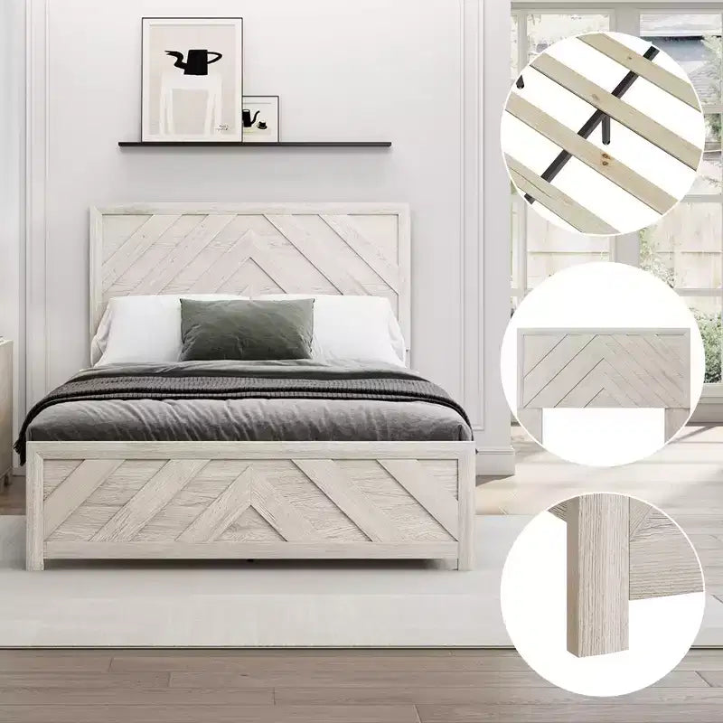 Furniture Bedroom Set 5-Piece Antique Natural Queen Size Wood Bedroom Set - Bed, 2 Chest, Mirror and Nightstand