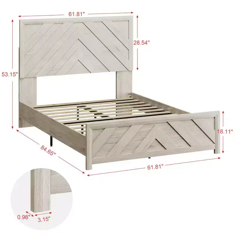 Furniture Bedroom Set 5-Piece Antique Natural Queen Size Wood Bedroom Set - Bed, 2 Chest, Mirror and Nightstand