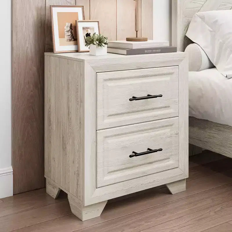 Furniture Bedroom Set 5-Piece Antique Natural Queen Size Wood Bedroom Set - Bed, 2 Chest, Mirror and Nightstand