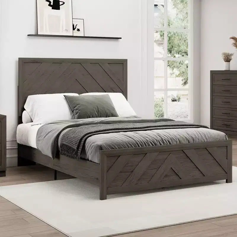 Furniture Bedroom Set 5-Piece Antique Natural Queen Size Wood Bedroom Set - Bed, 2 Chest, Mirror and Nightstand