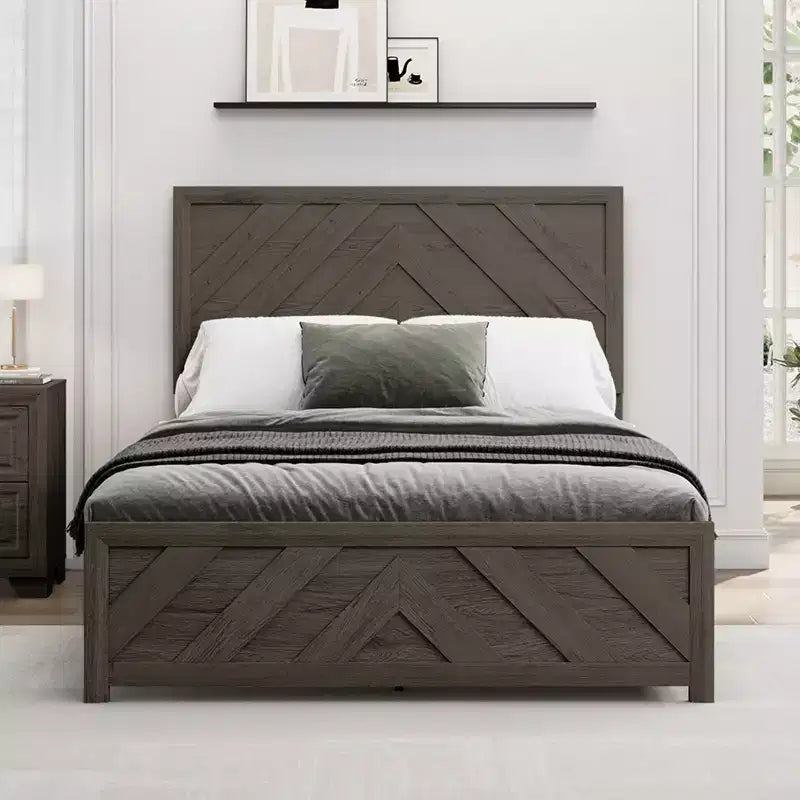 Furniture Bedroom Set 5-Piece Antique Natural Queen Size Wood Bedroom Set - Bed, 2 Chest, Mirror and Nightstand