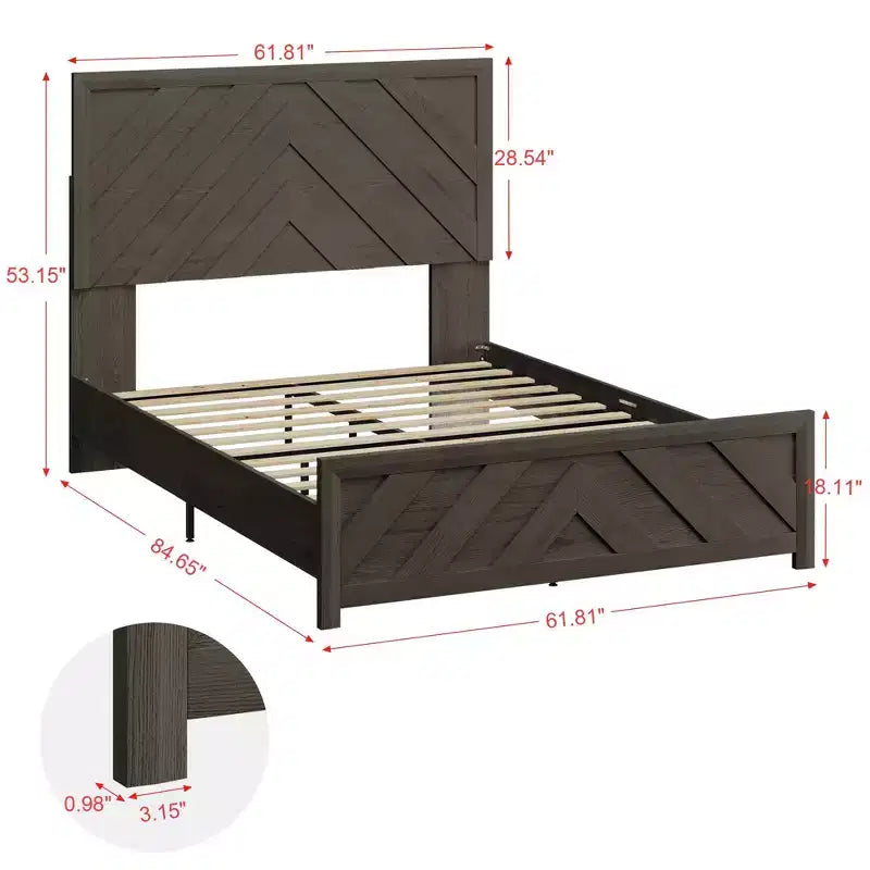 Furniture Bedroom Set 5-Piece Antique Natural Queen Size Wood Bedroom Set - Bed, 2 Chest, Mirror and Nightstand