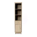 LuxenHome Natural Finish Wave-Patterned Manufactured Wood 1-Drawer 1-Door Bathroom Tower Cabinet Brown