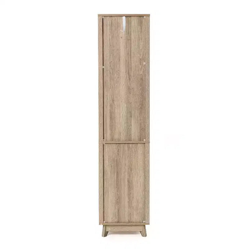 LuxenHome Natural Finish Wave-Patterned Manufactured Wood 1-Drawer 1-Door Bathroom Tower Cabinet Brown