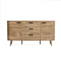 LuxenHome Sideboard Buffet Cabinet with Storage, 59'' Wide Natural Oak Manufactured Wood Accent Console Cabinet with 2-Door and 3-Drawer