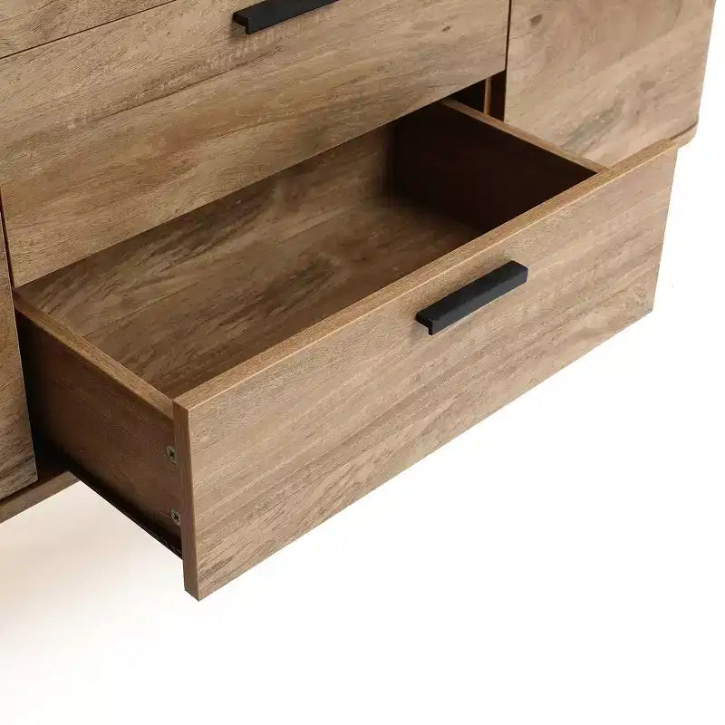 LuxenHome Sideboard Buffet Cabinet with Storage, 59'' Wide Natural Oak Manufactured Wood Accent Console Cabinet with 2-Door and 3-Drawer