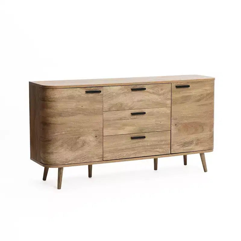 LuxenHome Sideboard Buffet Cabinet with Storage, 59'' Wide Natural Oak Manufactured Wood Accent Console Cabinet with 2-Door and 3-Drawer