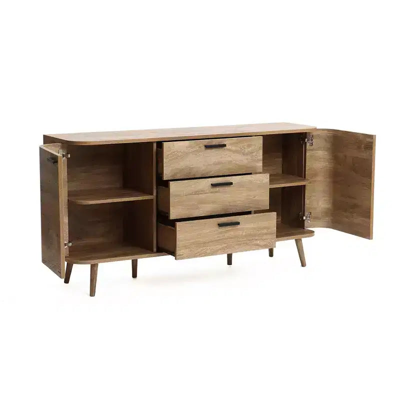 LuxenHome Sideboard Buffet Cabinet with Storage, 59'' Wide Natural Oak Manufactured Wood Accent Console Cabinet with 2-Door and 3-Drawer