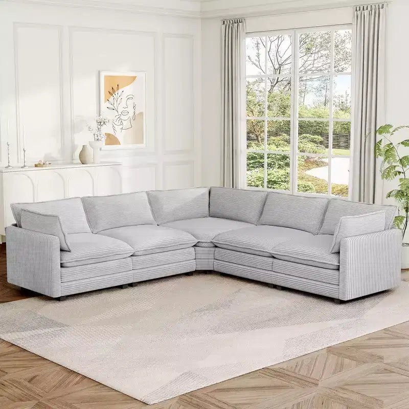 Hyleory 117 Modern Corduroy 5 seater Couch Sectional Sofa for Living Room