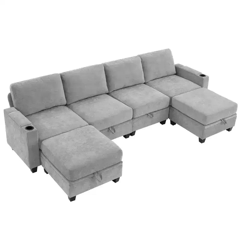 Hyleory 117 Modern Corduroy 5 seater Couch Sectional Sofa for Living Room