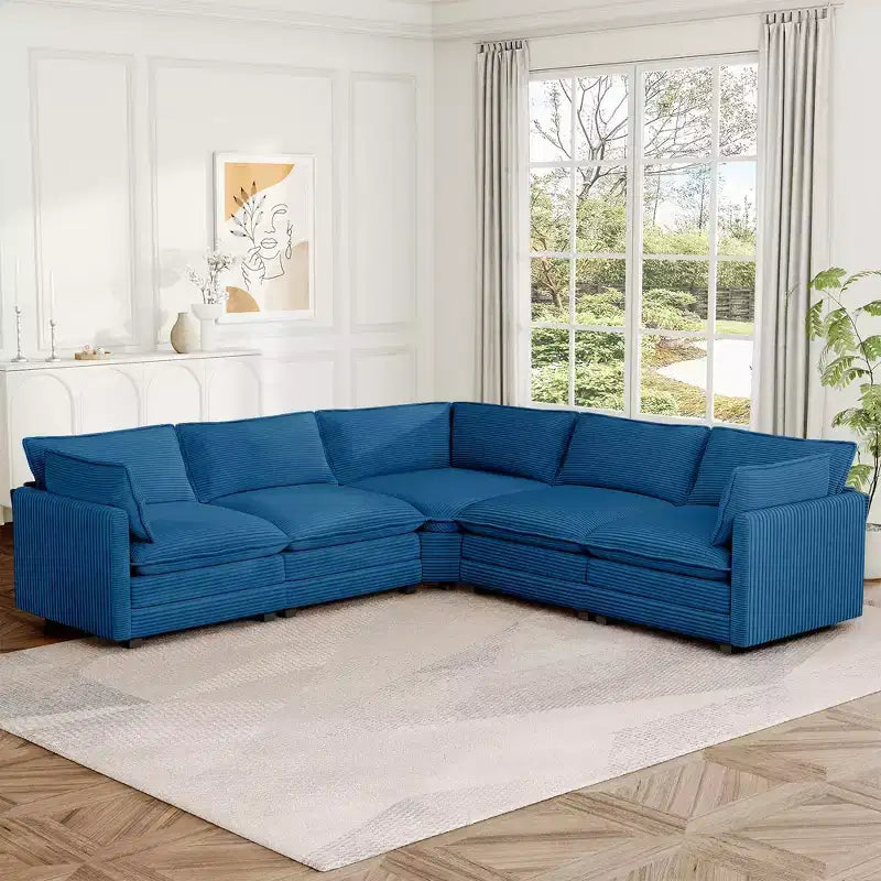Hyleory 117 Modern Corduroy 5 seater Couch Sectional Sofa for Living Room