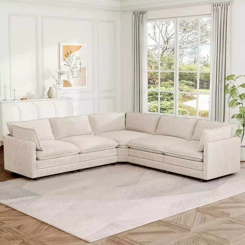 Hyleory 117 Modern Corduroy 5 seater Couch Sectional Sofa for Living Room